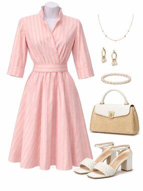 Vintage Retro Pretty Pink and White Striped CARON Chicago Wrap Dress USA